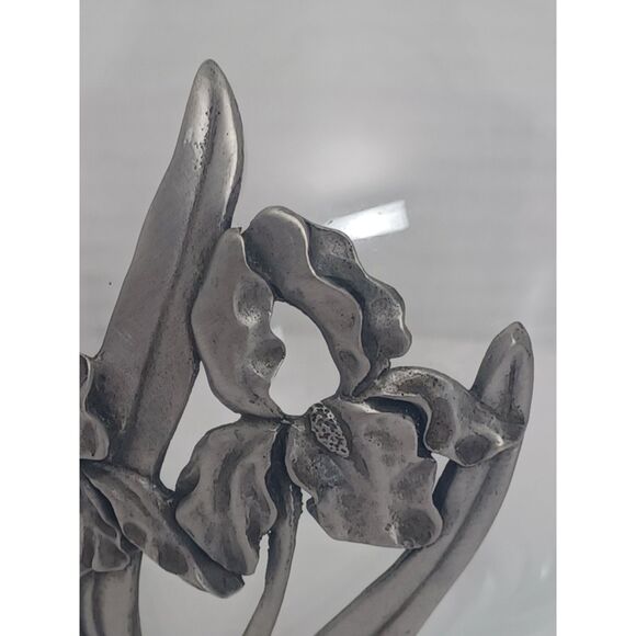 Seagull IRIS 1992 Nova Scotia Canada Vintage Pewter Overlay Clear Art Glass Vase - Picture 8 of 16